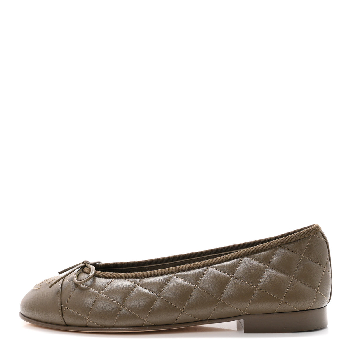 Lambskin Quilted CC Cap Toe Ballerina Flats 36.5 Dark Brown