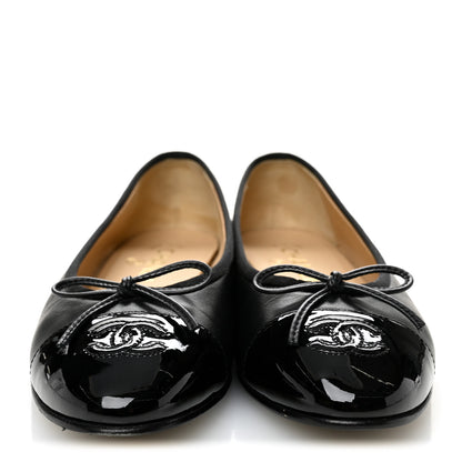 Chanel Lambskin Patent Cap Toe CC Ballerina Flats 37.5 Black 2 of 10