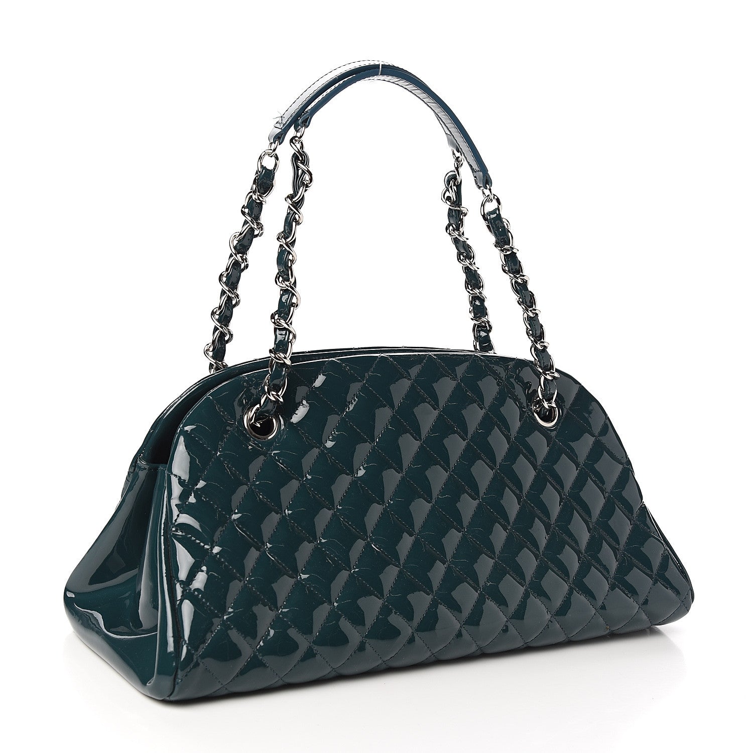 Chanel Patent Quilted Medium Just Mademoiselle Bowling Bag Turquoise 2 of 10