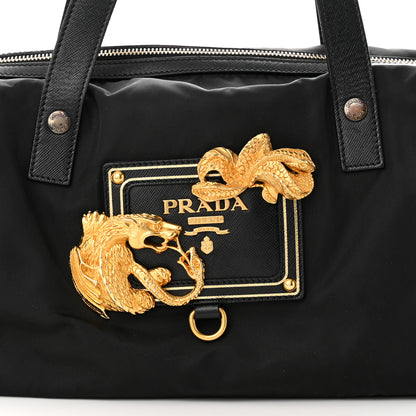 Prada Nylon Animalier Boston Bag Black 8 of 10