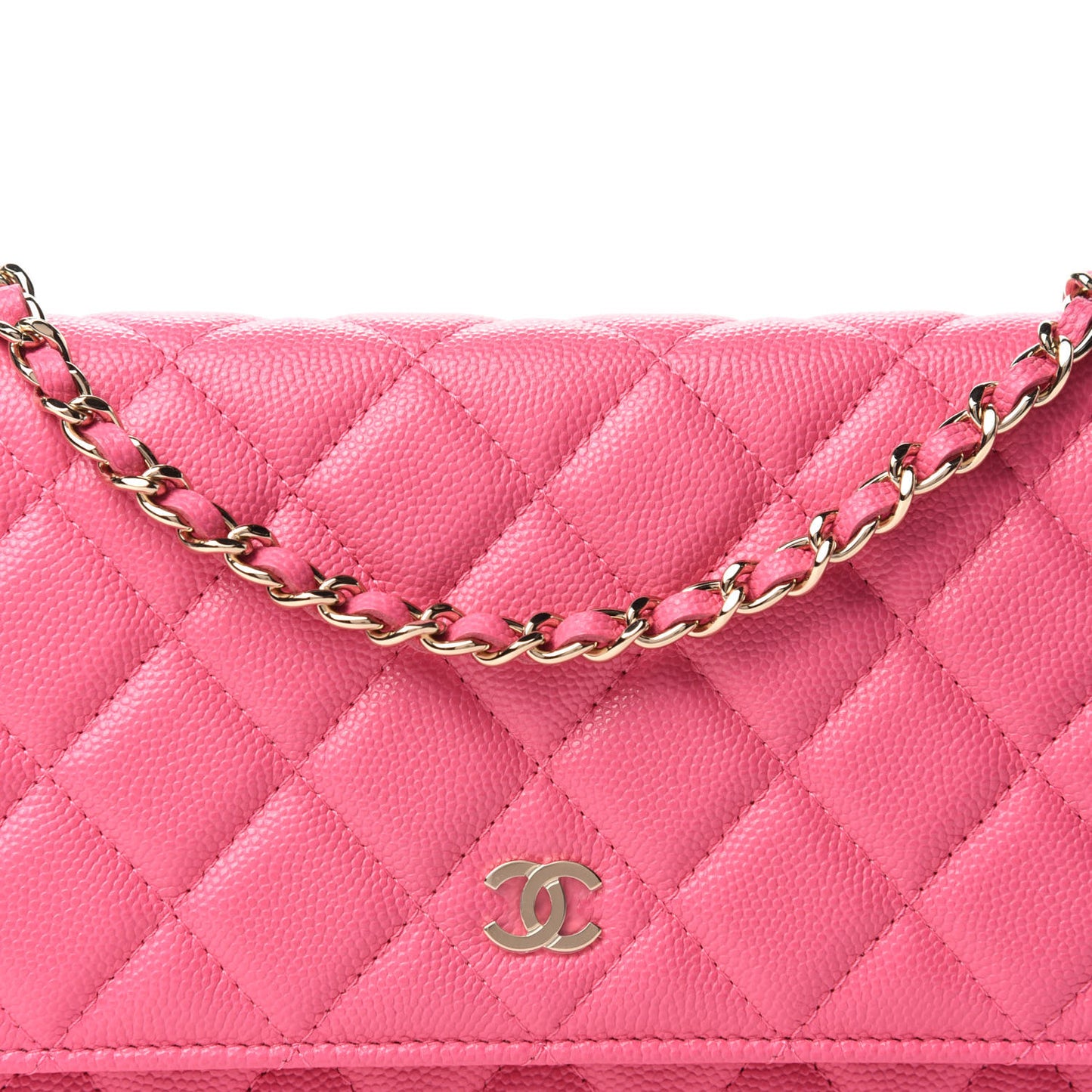 Caviar Quilted Wallet on Chain WOC Pink