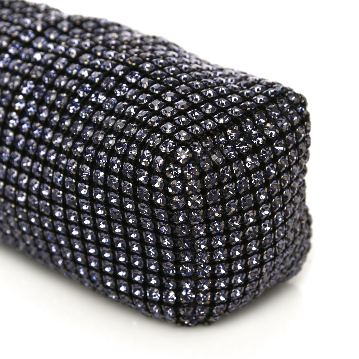 Mesh Crystal Rhinestone Pencil Pochette Black Purple