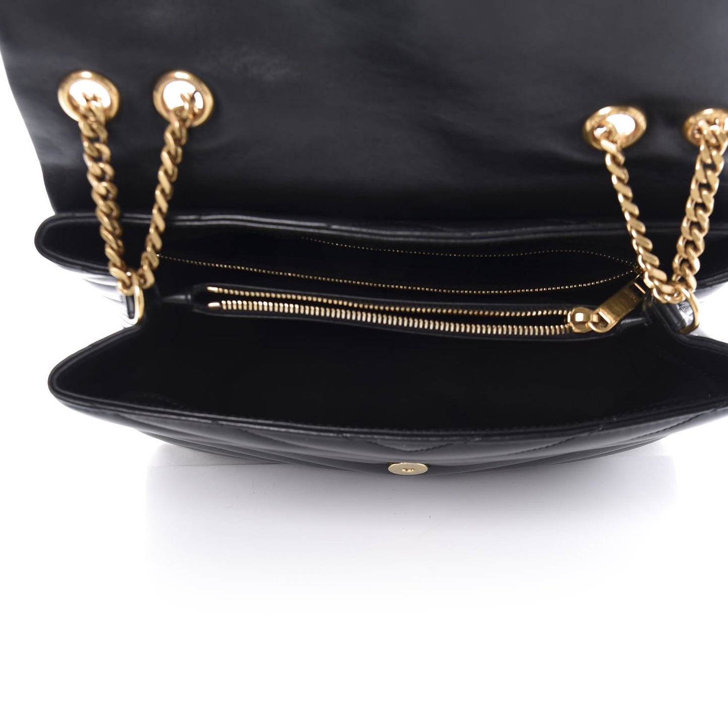Calfskin Y Quilted Monogram Medium Loulou Chain Satchel Black