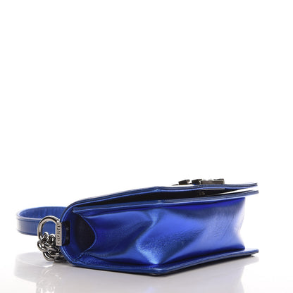 Chanel Metallic Patent Calfskin Quilted Small Boy Flap Blue 4 of 10