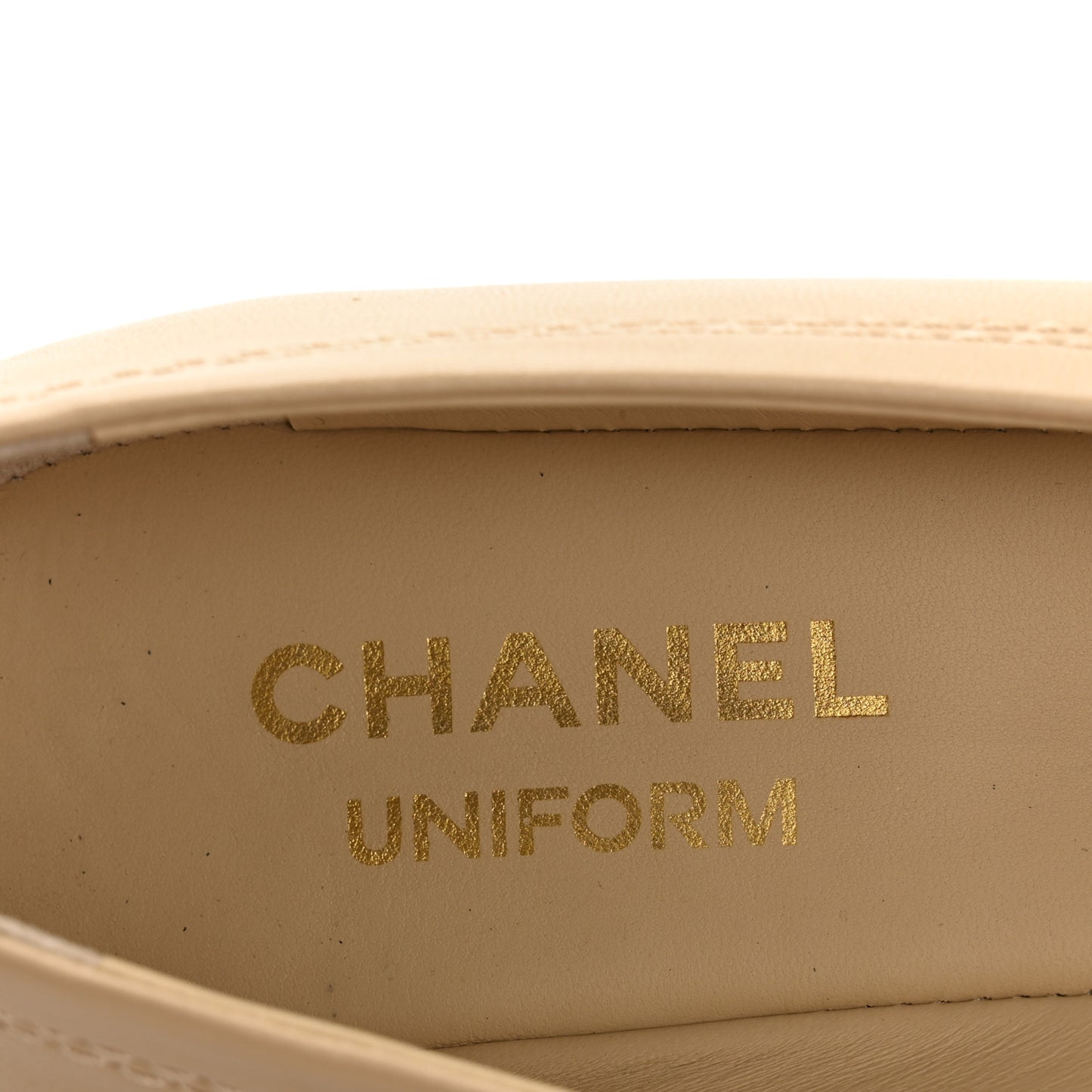 Lambskin Cap Toe CC Uniform Ballerina Flats 37.5 Beige Black