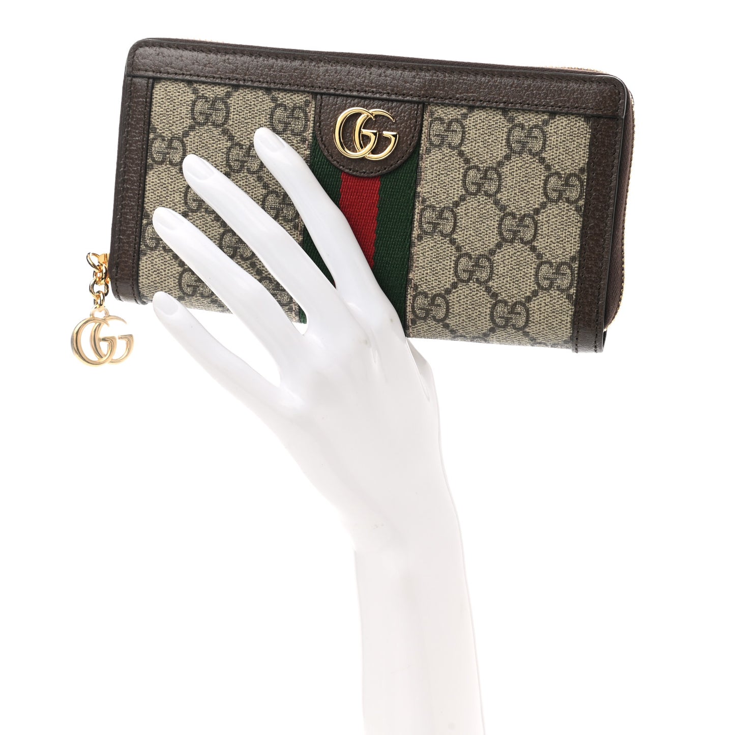 GG Supreme Monogram Web Ophidia Zip Around Wallet Brown