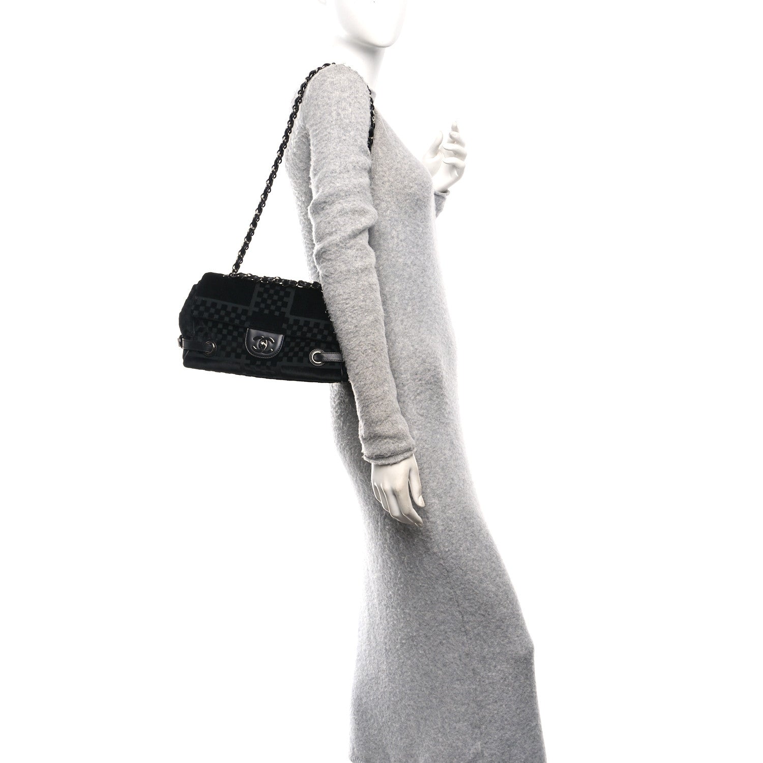 Chanel Velvet Checkered Flap Bag Black 2 of 10