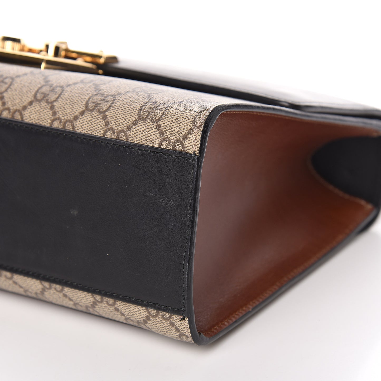 GG Supreme Monogram Calfskin Medium Padlock Shoulder Bag Beige Black Cuir