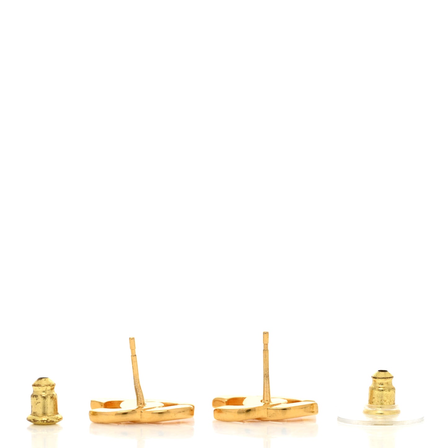 Metal CC Paris Button Stud Earrings Gold