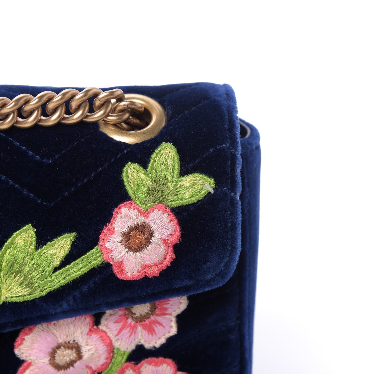 Gucci Velvet Matelasse Deer Embroidered Small GG Marmont Shoulder Bag Cobalt 10 of 10