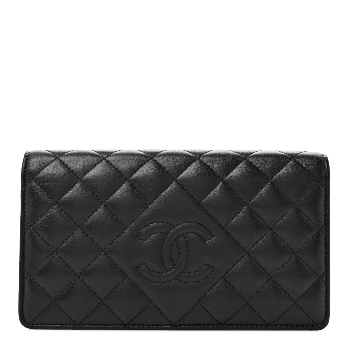 Chanel Lambskin Quilted Diamond CC Yen Wallet Black 1 of 10