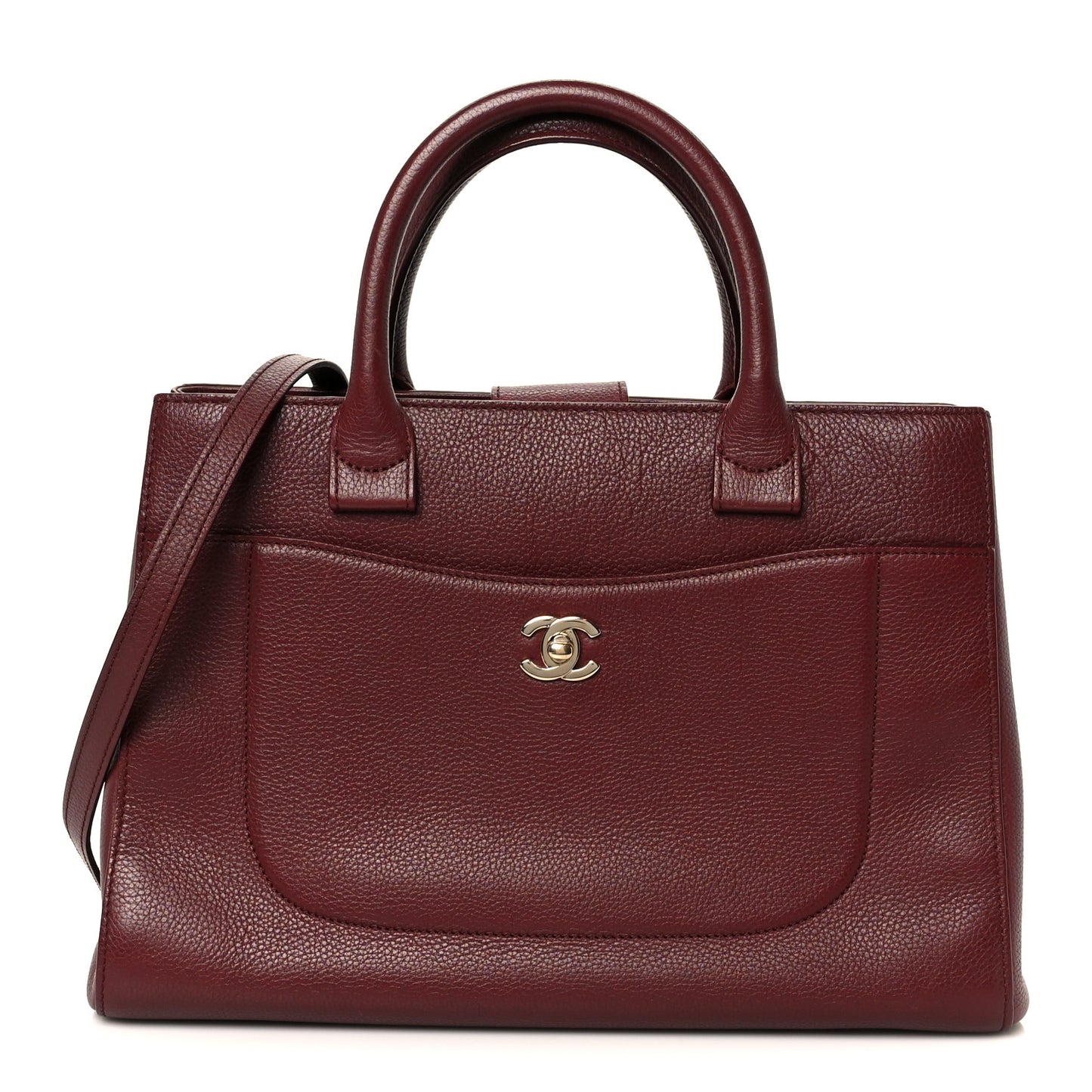 Grained Calfskin Small Neo Executive Shopper Tote Burgundy