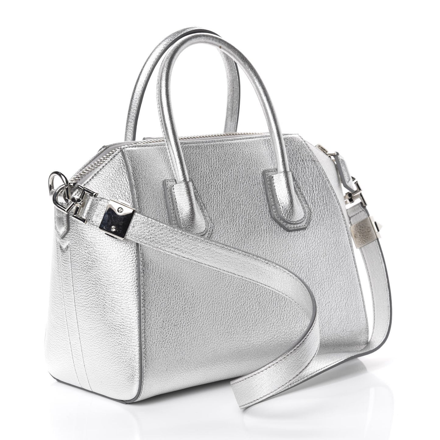 Metallic Sugar Goatskin Small Antigona Silver