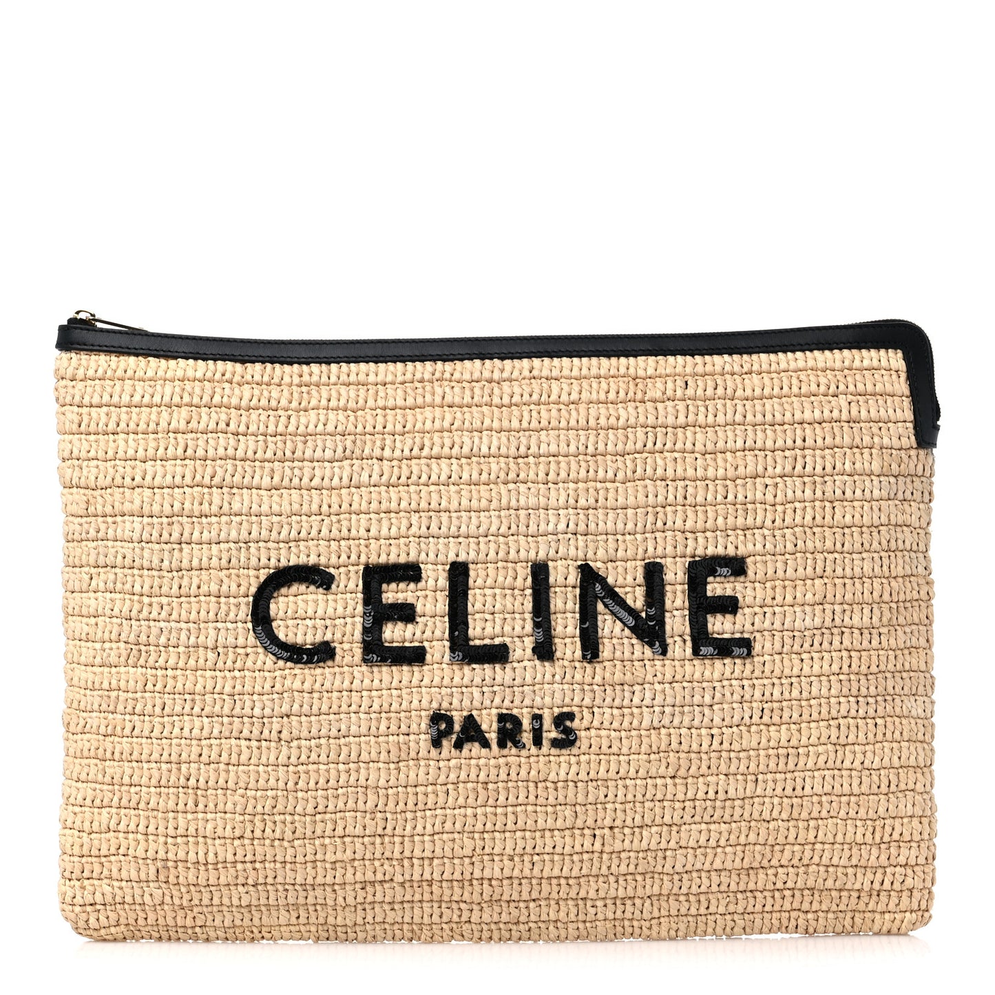 Raffia Sequin Large Pouch Black
