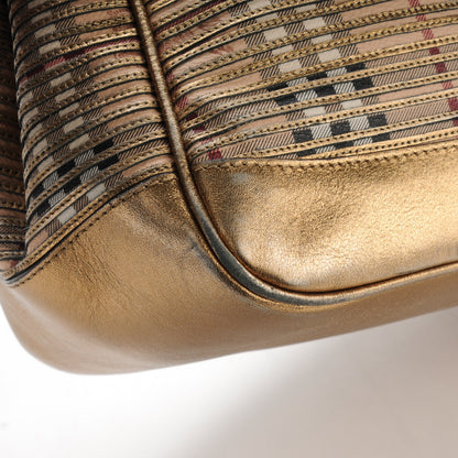 Burberry Haymarket Check Stripes Small Ravensdon Tote Gold 9 of 10