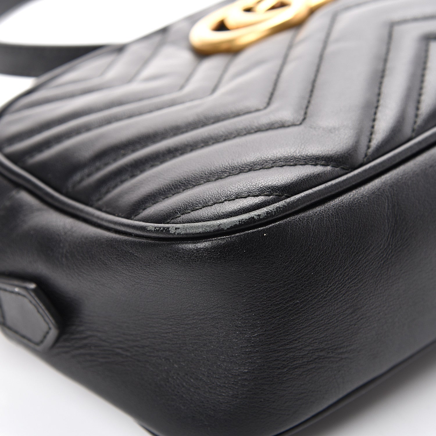 Gucci Calfskin Matelasse Small GG Marmont Chain Shoulder Bag Black 9 of 15
