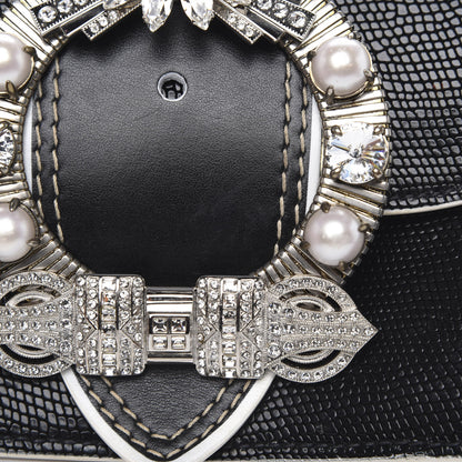 Miu Miu Embossed Lizard Calfskin Crystal Embellished Saint Lucertola Shoulder Bag Black 11 of 14