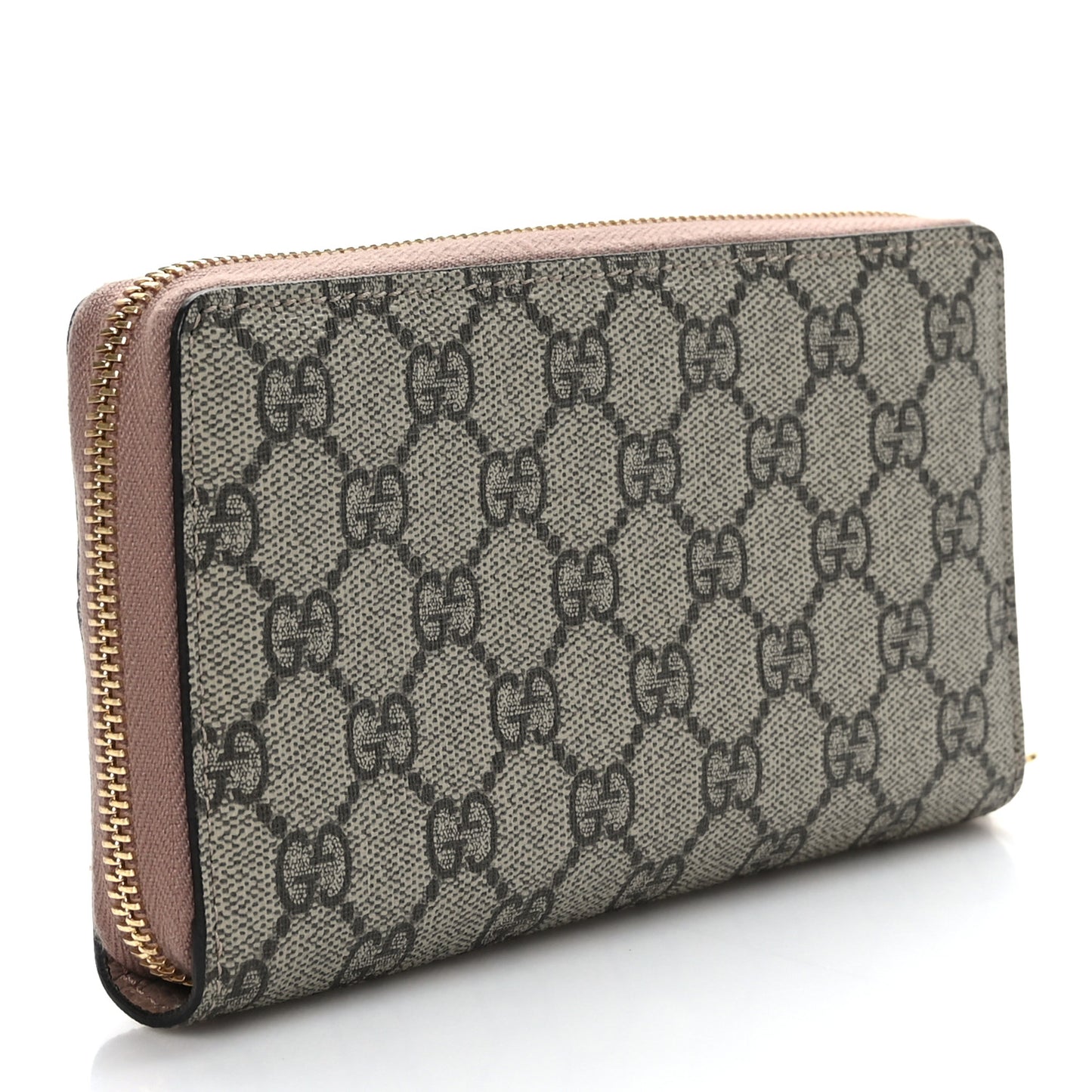 Dollar Calfskin GG Supreme Monogram GG Marmont Zip Around Wallet Porcelain Rose Beige Ebony