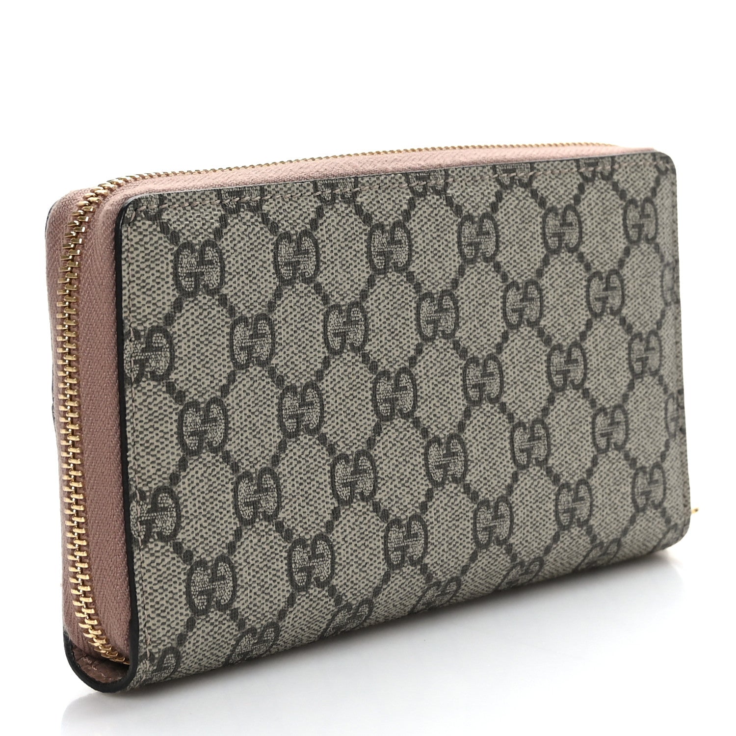 Gucci Dollar Calfskin GG Supreme Monogram GG Marmont Zip Around Wallet Porcelain Rose Beige Ebony 3 of 6