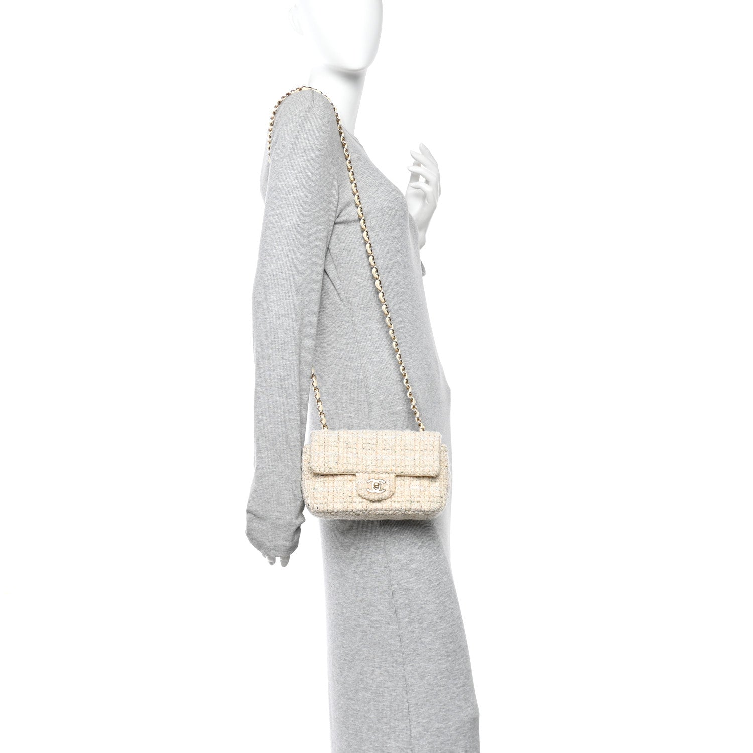 Chanel Tweed Quilted Mini Rectangular Flap Off White 2 of 10