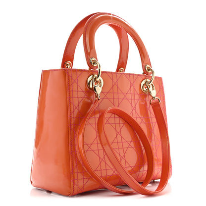 Christian Dior Patent Cannage Stitched Medium Lady Dior Orange 3 of 17
