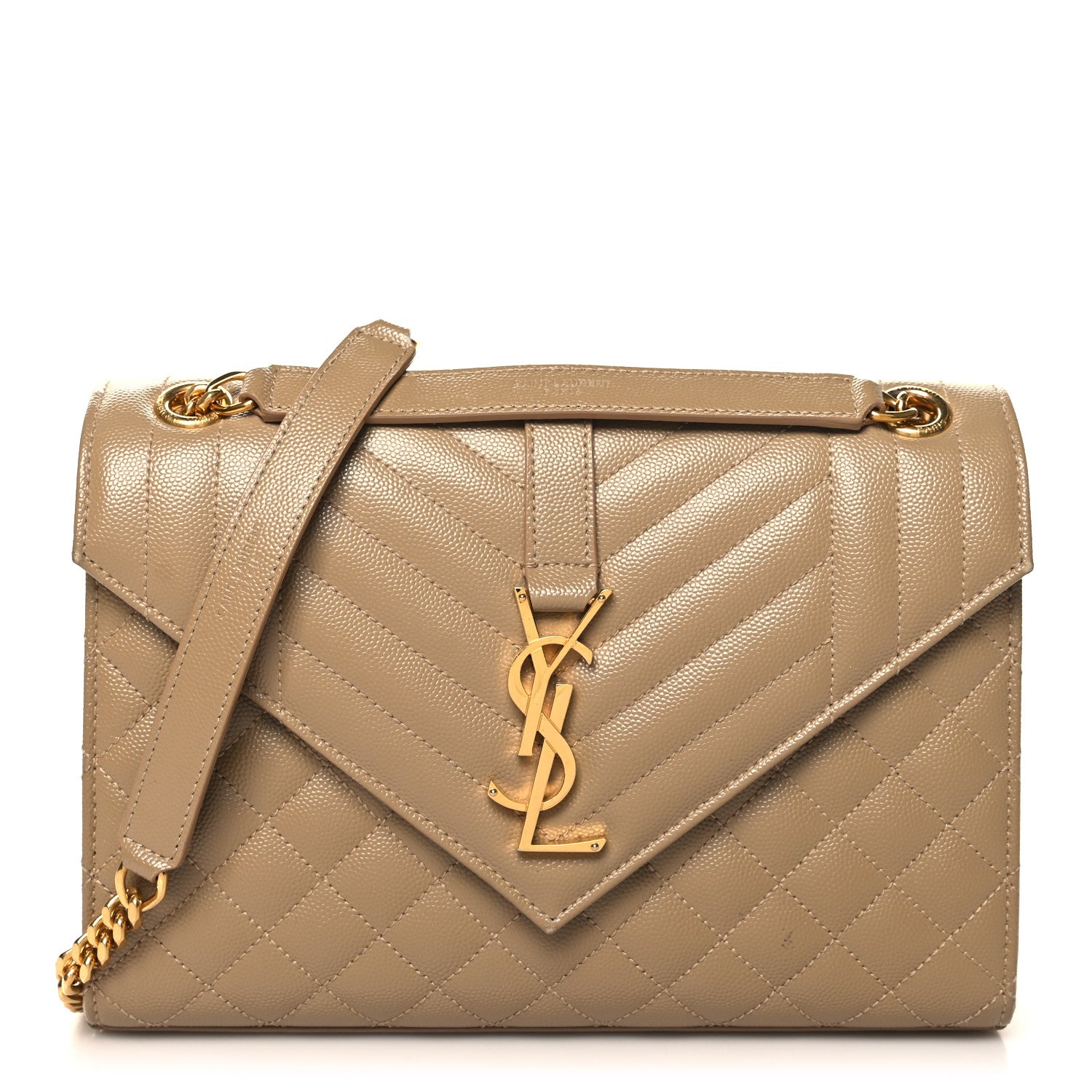 Saint Laurent Grain De Poudre Textured Mixed Matelasse Medium Triquilt Monogram Satchel Dark Latte 1 of 10