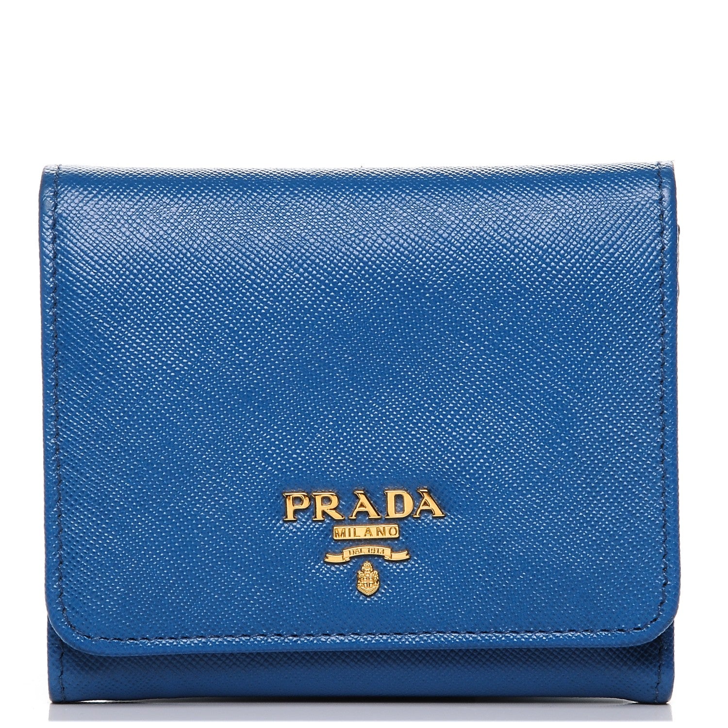 Prada Saffiano Metal Tri-Fold Compact Wallet Cobalto 1 of 7
