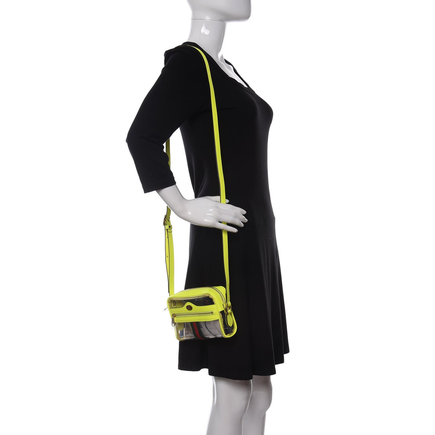 Vinyl Web Mini Ophidia Transparent Shoulder Bag Yellow Fluo