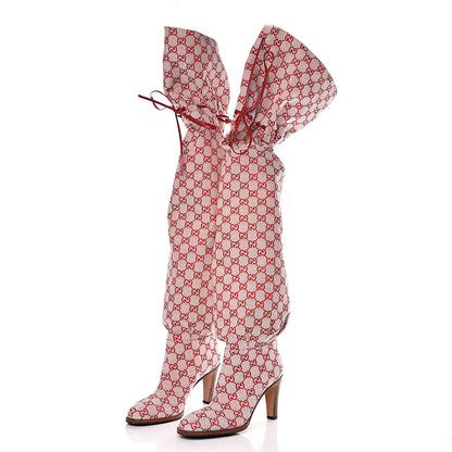 Gucci Monogram Over The Knee Boots 39.5 Gardenia Hibiscus Red 3 of 7