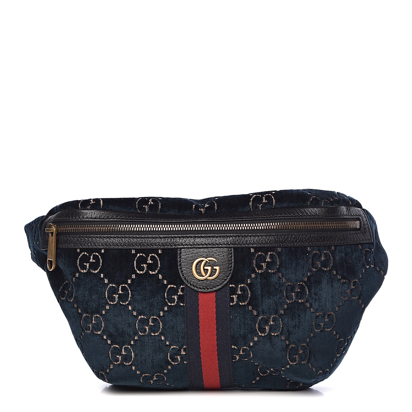 Velvet GG Monogram Web Belt Bag Blue Beige
