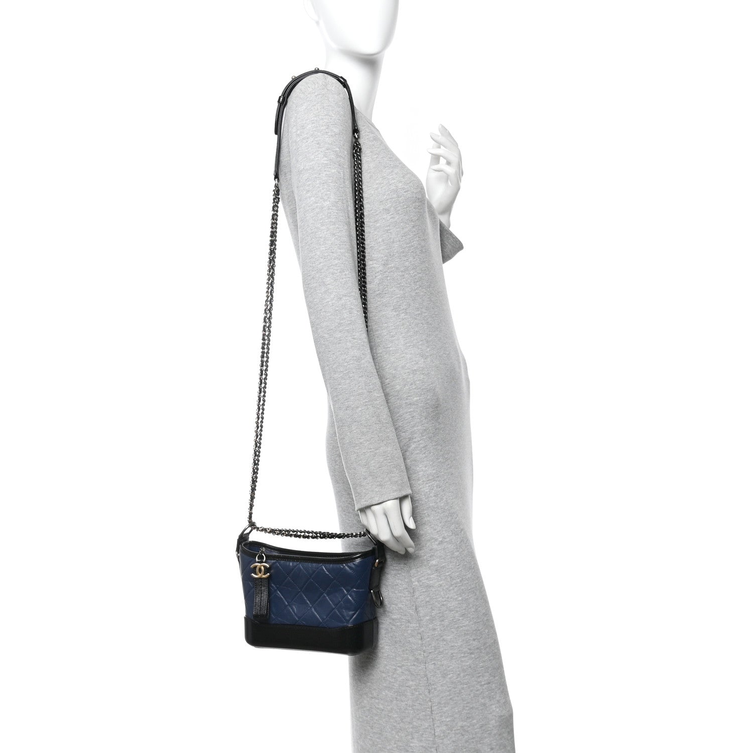 Chanel Aged Calfskin Quilted Small Gabrielle Hobo Navy Black 2 of 11