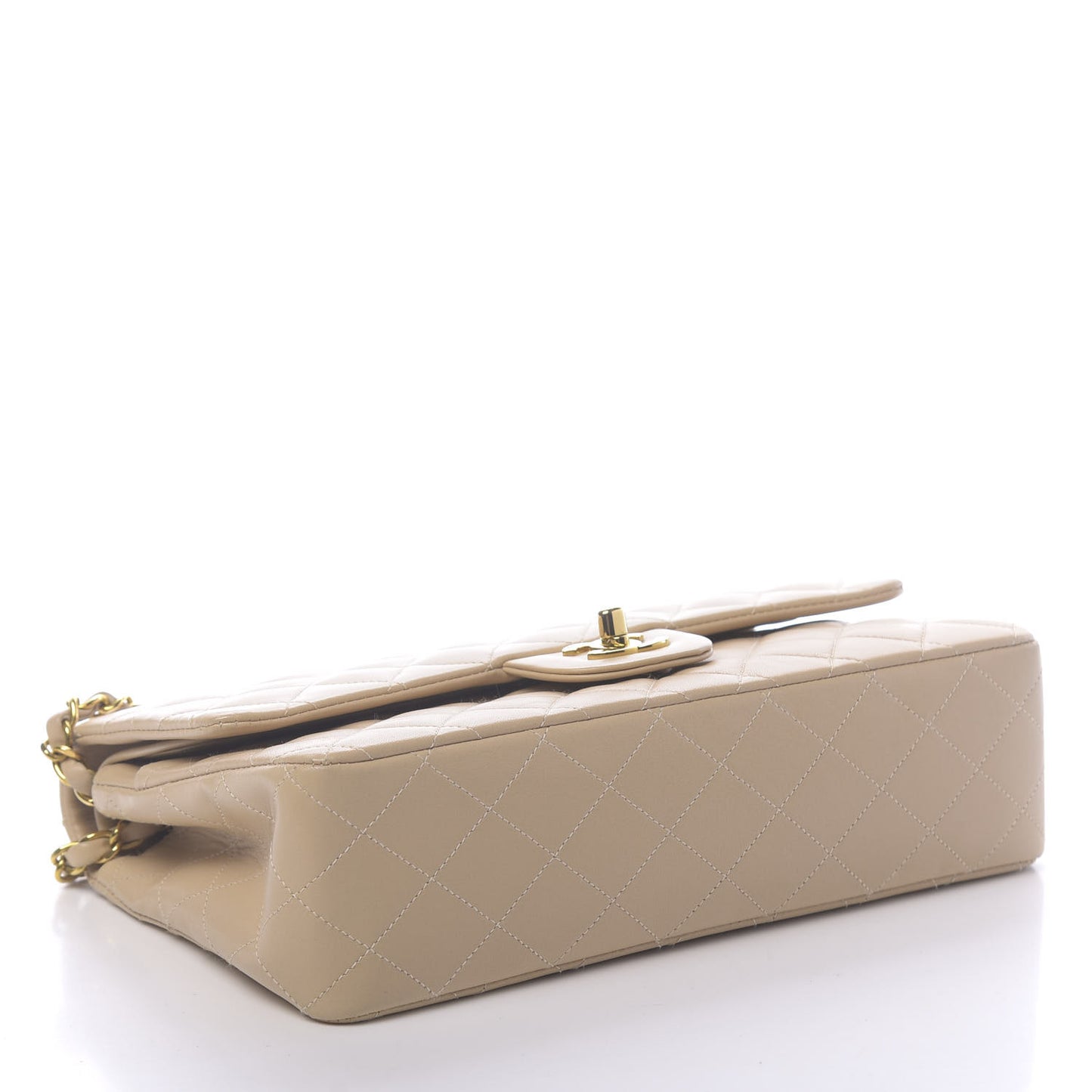 Lambskin Quilted Medium Double Flap Beige