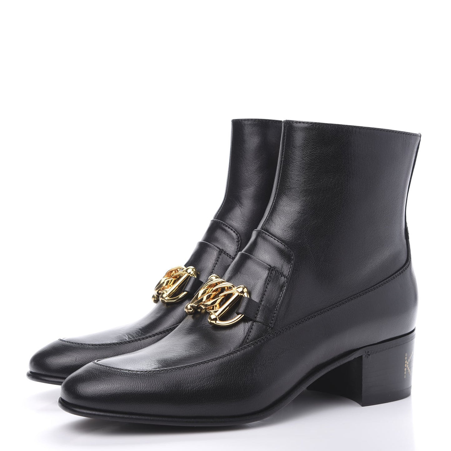 Goatskin Kitten Chain Horsebit Ankle Boots 38.5 Black