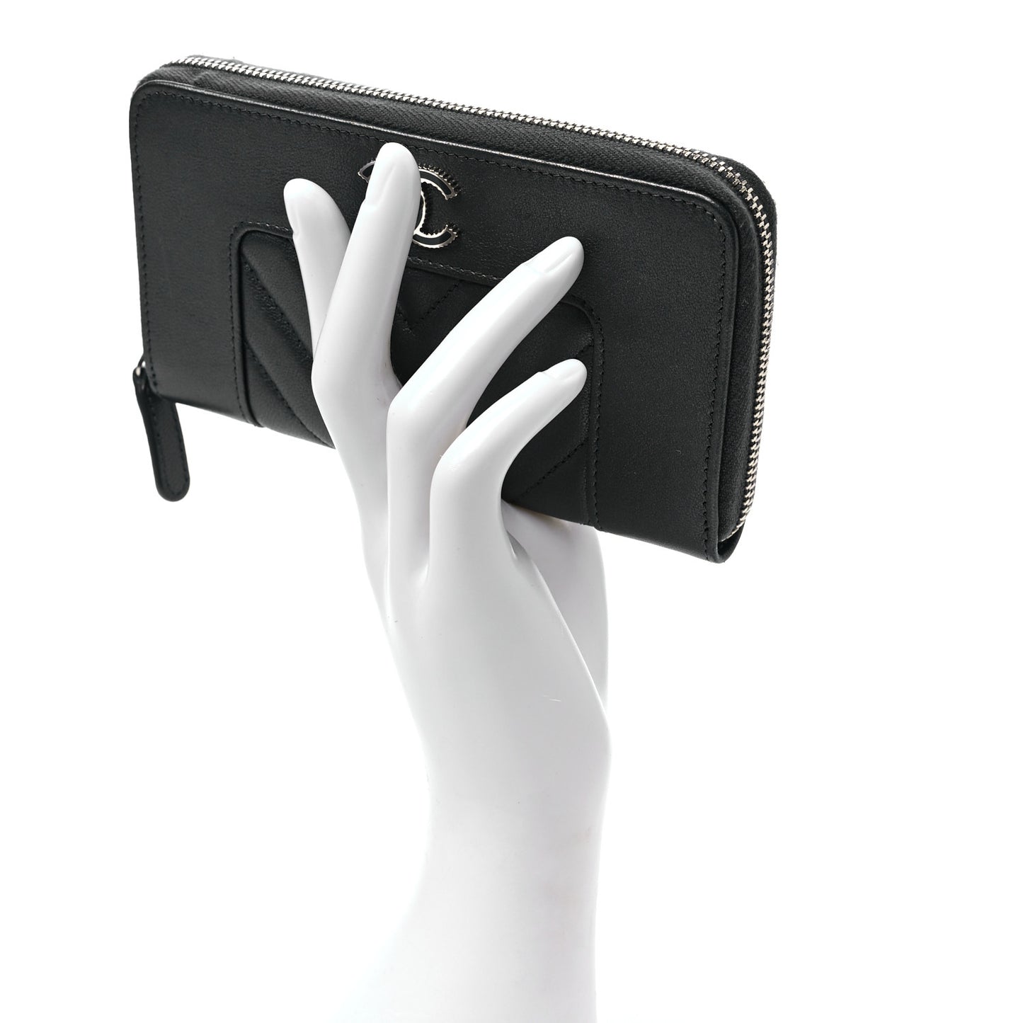 Sheepskin Chevron Quilted Mademoiselle Vintage Zip Around Wallet Grey