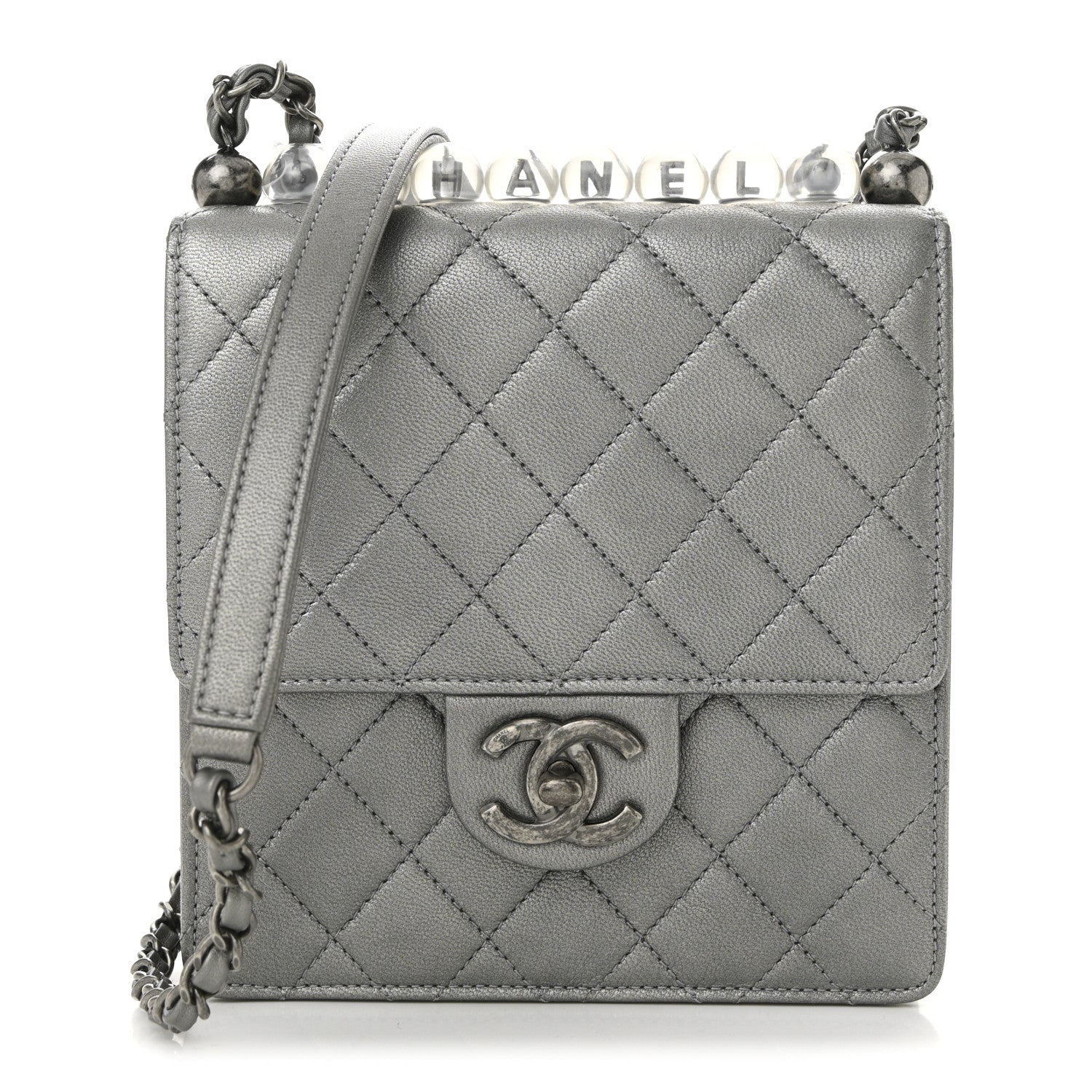 Chanel Metallic Goatskin Quilted Chic Pearls Flap Silver 1 of 11