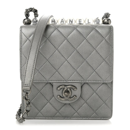 Chanel Metallic Goatskin Quilted Chic Pearls Flap Silver 1 of 11