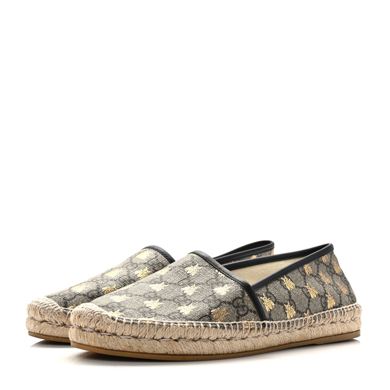 Gucci GG Supreme Monogram Bees Espadrille Flats 40 Beige Ebony Oro Black 3 of 8