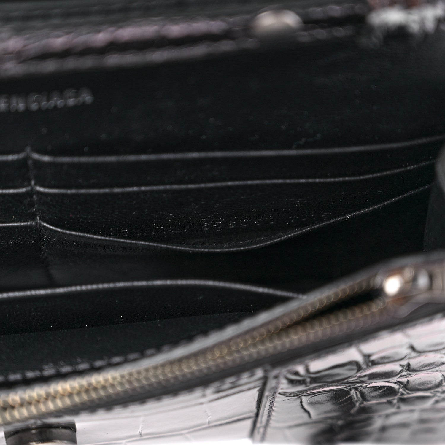 Balenciaga Shiny Calfskin Crocodile Embossed Hourglass Chain Bag Gunmetal 7 of 10