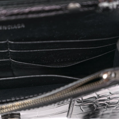 Balenciaga Shiny Calfskin Crocodile Embossed Hourglass Chain Bag Gunmetal 7 of 10