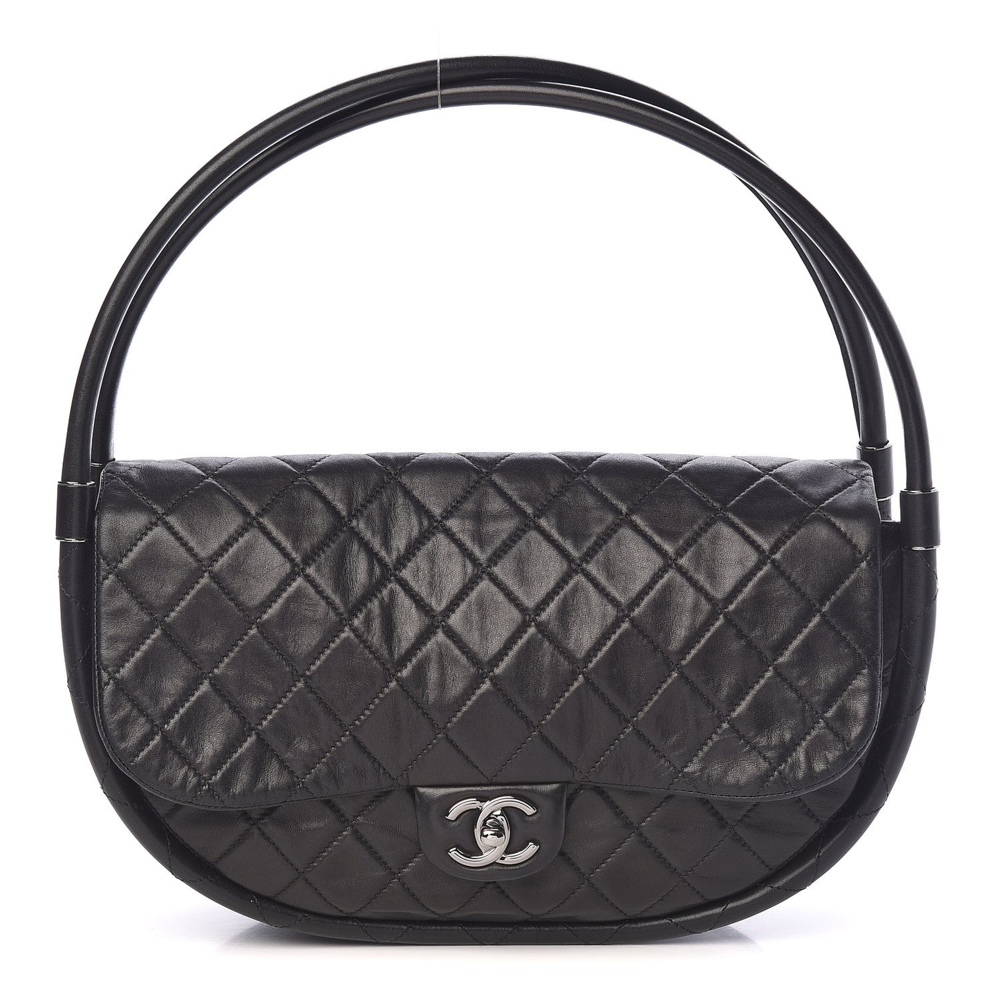 Lambskin Quilted Medium Hula Hoop Flap Black