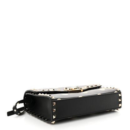 Valentino Garavani Vitello Polka Dot Medium Rockstud Flip Lock Crossbody Bag Black Light Ivory 4 of 10