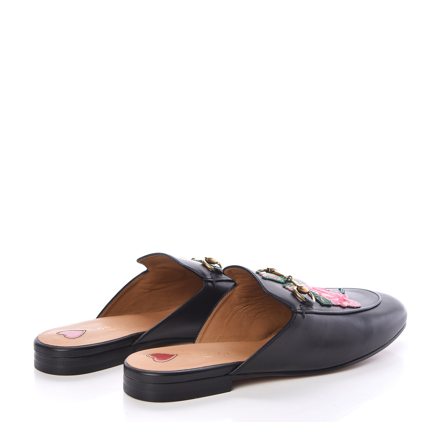 Calfskin Flower Embroidered Princetown Slippers 38.5 Black
