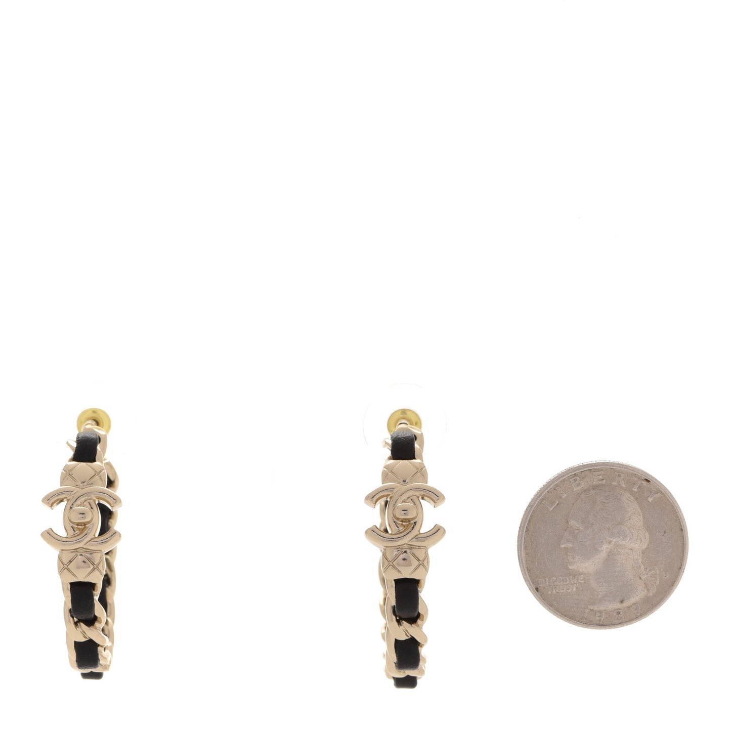 Lambskin CC Turnlock Chain Hoop Earrings Gold Black