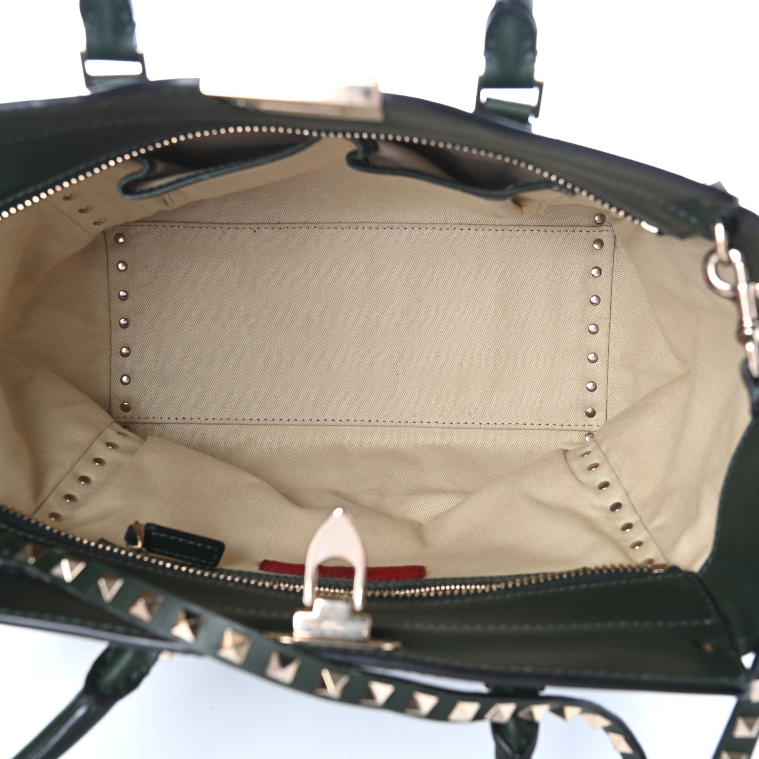 Valentino Garavani Vitello Rockstud Double Handle Tote Green 5 of 9