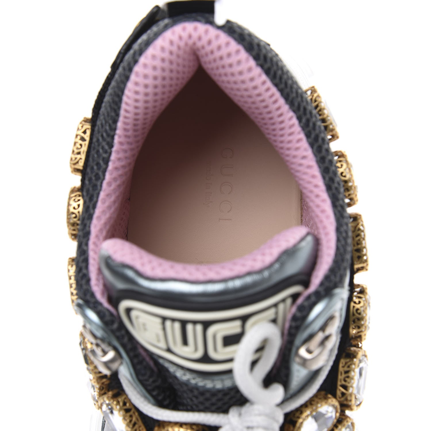 Gucci X SEGA Metallic Calfskin Removable Crystals Womens Flashtrek Sneakers 36 Lago Loess Silver 6 of 8