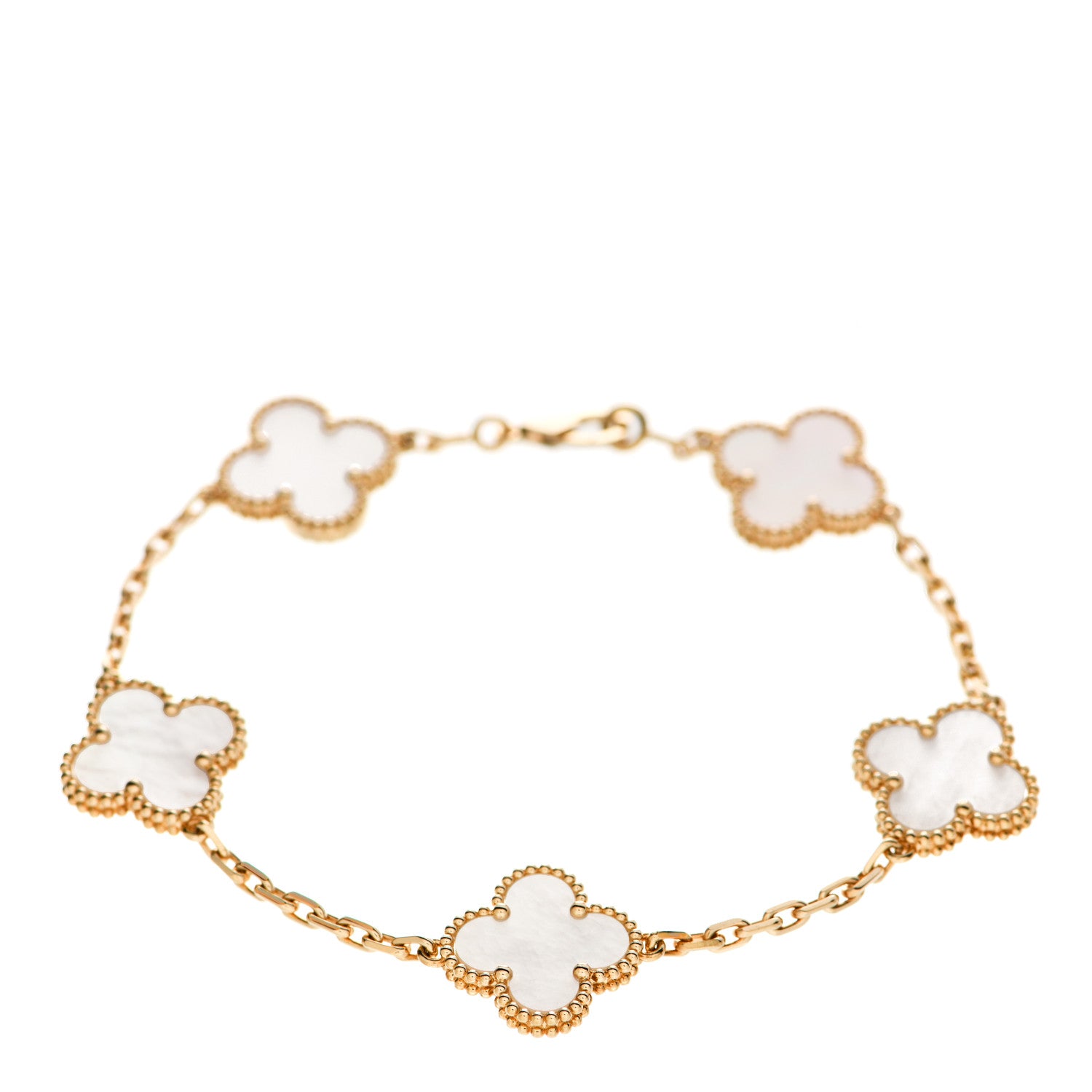 Van Cleef & Arpels 18K Yellow Gold Mother of Pearl 5 Motifs Vintage Alhambra Bracelet 1 of 6