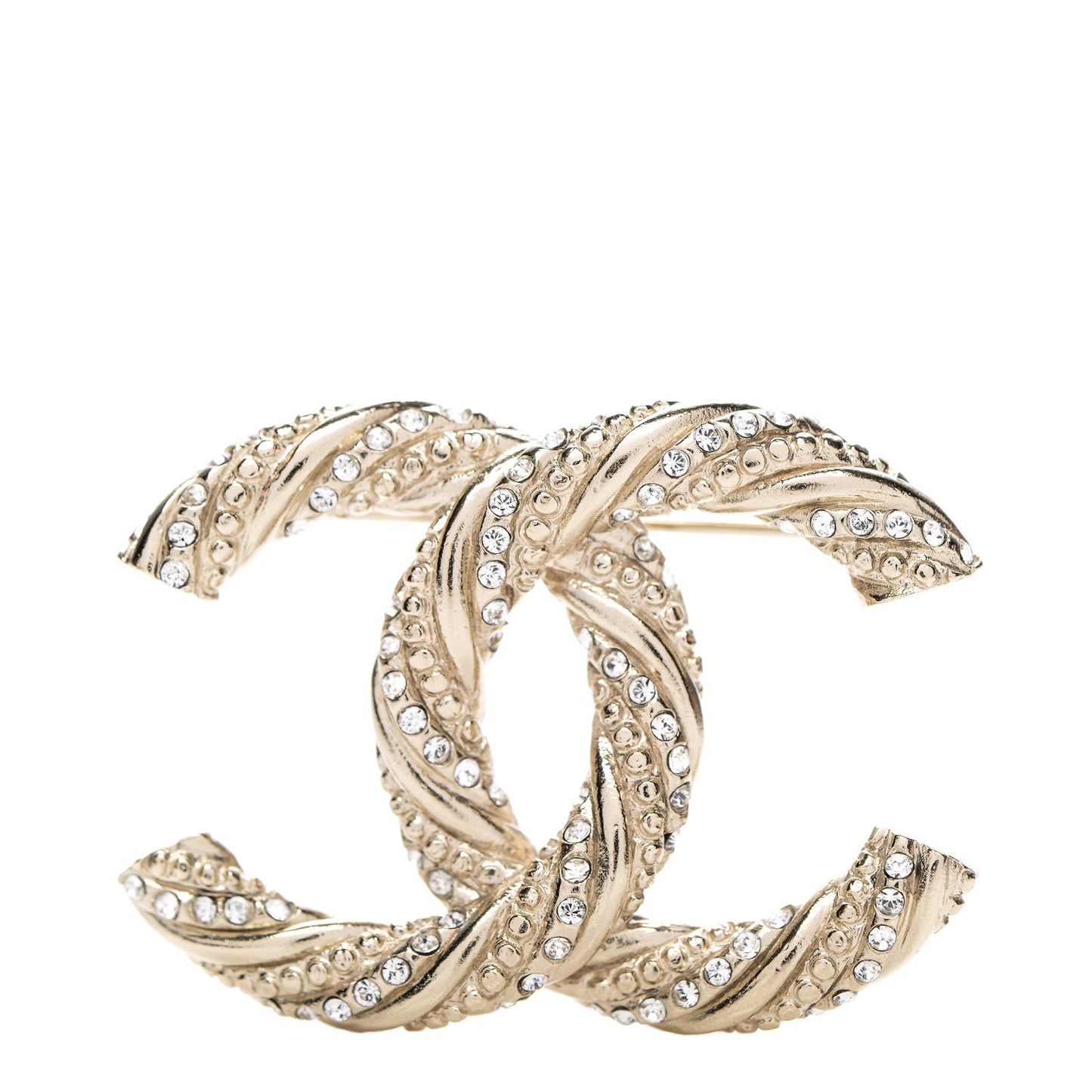 Crystal Twisted CC Brooch Light Gold