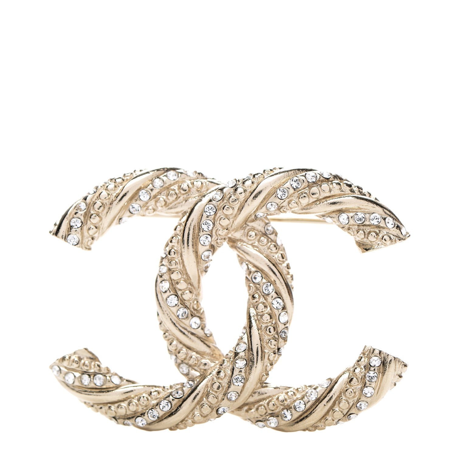 Chanel Crystal Twisted CC Brooch Light Gold 1 of 4
