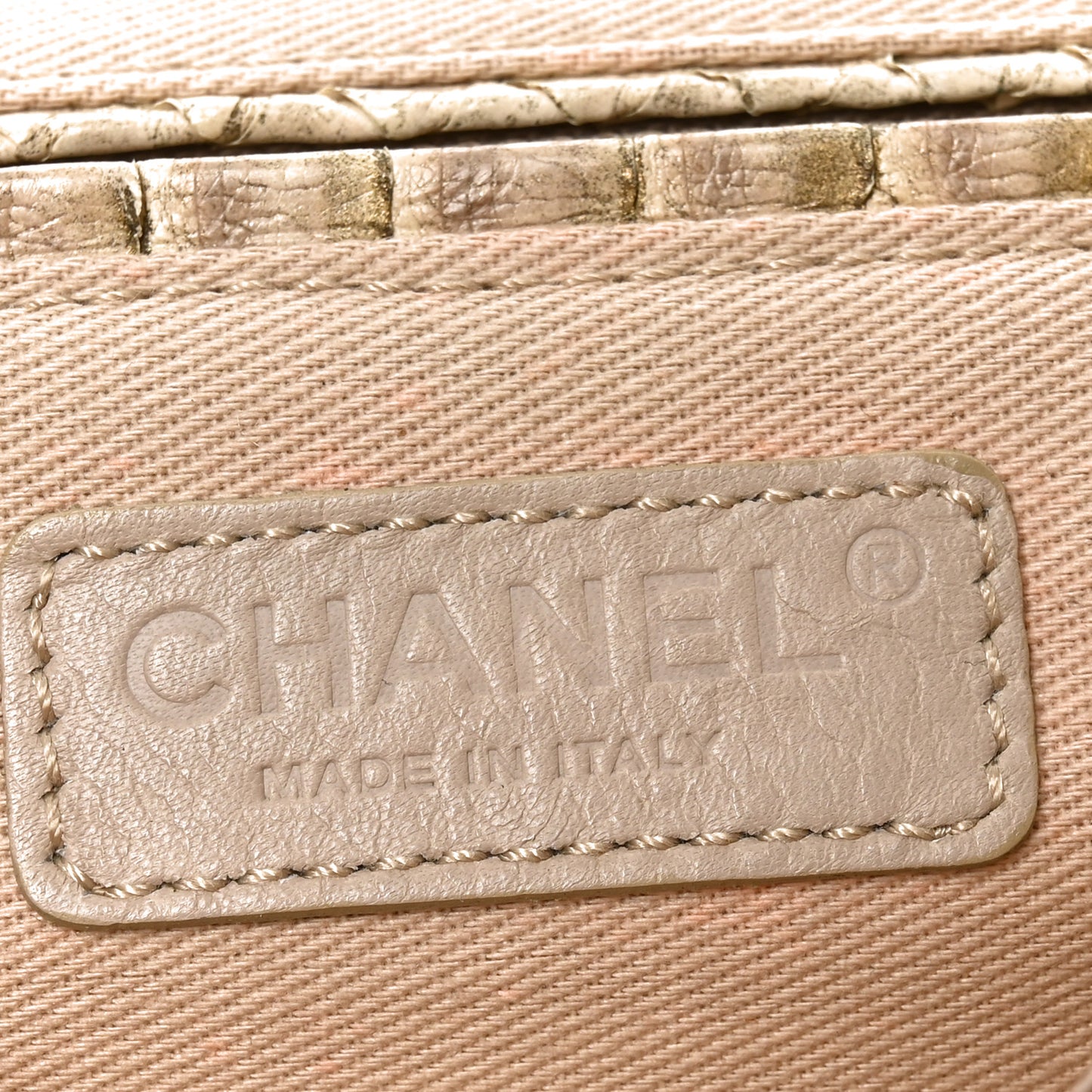 Snakeskin Canvas Flap Shoulder Bag Beige