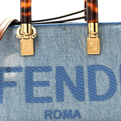 Fendi Denim Vitello King Plexiglass Logo Embroidered Mini By The Way Top Handle Boston Bag Denim Cuoio 8 of 10